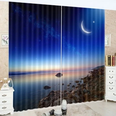 Impresión 3D Cortinas de Ventana Cortinas Bloqueo Tela Costa del Mar Estrellada Galaxia Noche Foto 1 de 4