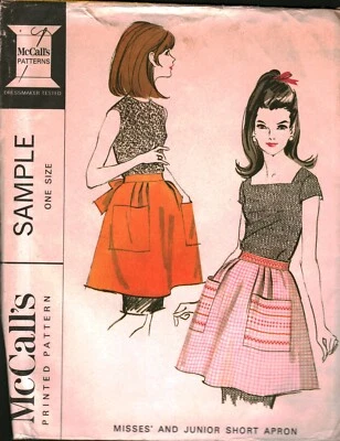 Vintage McCalls Sewing Pattern Misses Half Apron Pockets CUT OOP Sew 1960's - Image 1 of 2
