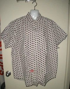 #D Mens Shirt Vintage Key Elements Western Starched Creamy white Red SS - Picture 1 of 8