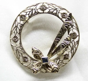Gold Brooch Wreath 14K Solid White Gold ...Almost One Inch Diameter - Picture 1 of 12