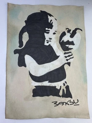 Pintura artística Banksy certificado de autenticidad dibujo original papel vintage firmado Foto 1 de 3
