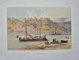 St. Goarshausen Festung Rheinfels  Rhein echte alte Farblithographie  um 1860 - Bild 1 von 1