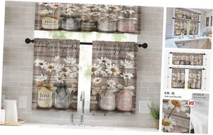 Farmhouse Floral Kitchen Window Curtains Valance 52"W x 36"L (Pack of 3) Daisy - Picture 1 of 8
