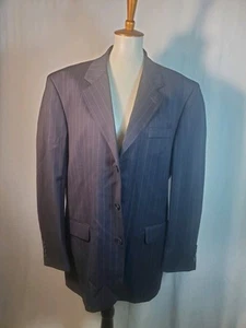Pre-Loved Andre Cossata Men’s Navy Blue and Gold Pinstripe Blazer Size 42L - Picture 1 of 20