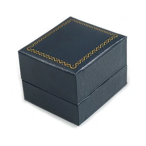 Dark Blue Leatherette Ring/ Small Stud Earring Box - Picture 1 of 6