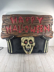 ✅ Vintage Happy Halloween Skull With Lighted Blinking Eyeballs 24” X 18” Works! - Picture 1 of 6