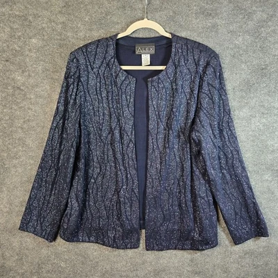 Jaqueta Alex Evenings Feminina 16 Azul Multi Brilho Aberta Drapeada Evento Glam - Imagem 1 de 4