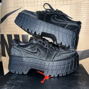 NEW Nike Air Jordan 1 Low Brooklyn Low Black Pony Hair NBY IB7210-006 Women Sz 6 - Picture 1 of 8