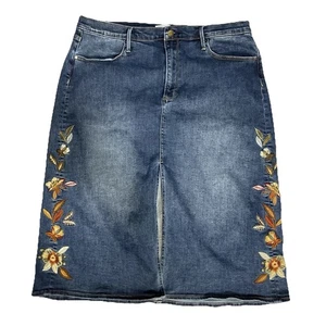 Driftwood Piper bestickt Denim Midirock Damen 18x31 Blumen Boho - Bild 1 von 5