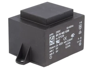 BV EI 482 1238 Transformator: überzogen 12VA 230VAC 9V 9V 667mA 667mA 350g HAHN - Bild 1 von 1