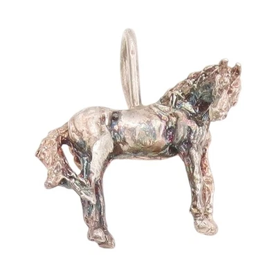 925 Sterling Silver Vintage Pendant Etched Galloping Horse Design Charm  PT24765 - Image 1 of 4