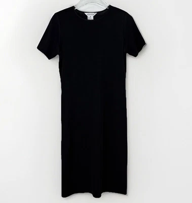 Exclusively Misook Knit Shift Midi Dress Black Minimalist Stretch Women XS - Image 1 of 4