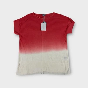 Blue Illusion Coral White Boxy Knit Tee Womens Xtra Large New With Tags - Picture 1 of 11