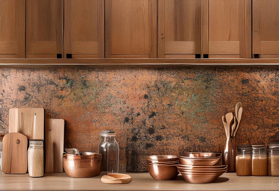 Real Copper Wall Art Panel – Handcrafted Patina Backsplash for Kitchens & Bars - image 1 of 4