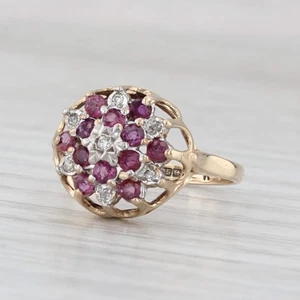 Vintage 0.64ctw Ruby Diamond Cluster Flower Ring 9k Yellow Gold Size 6.5 - Picture 1 of 10