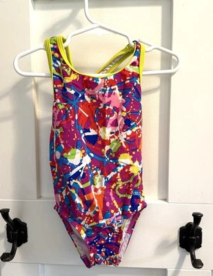 Speedo Racerback Swimsuit, Colorful Pink One Piece Girls Size 4 NEW NWT lined - Image 1 of 4