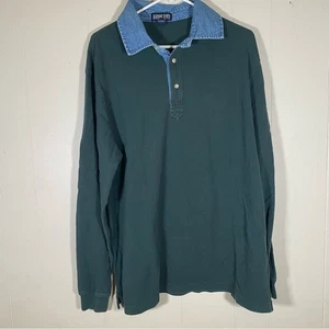 Vintage lands end rugby Men's Green Long Sleeve Shirt with Denim Collar size XL - Picture 1 of 7