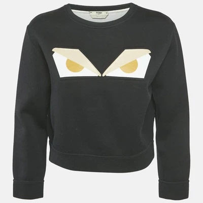 Fendi Black Cotton Monster Eye Print Cropped Sweatshirt S - Image 1 of 4