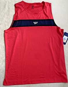 Reebok Mens Defender Training Sleeveless Tank Top Red Logo Regular Fit NEW - Picture 1 of 15