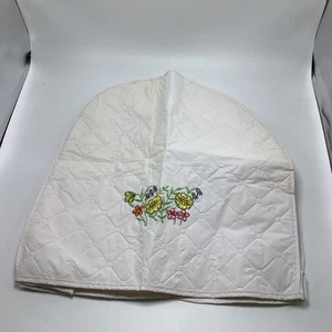 Apparecchio vintage trapuntato vinile bianco copertina ricamo floreale - Foto 1 di 13