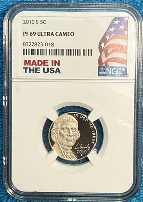 2010-S gem proof Jefferson Nickel. #NGC PF69 Ultra Cameo MADE IN THE USA. #q018 - Image 1 of 4
