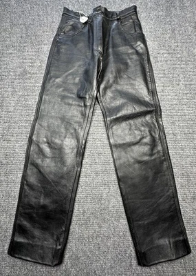 Pantalones de cuero negros para mujer 8 patas rectas 5 bolsillos motociclista gótico Foto 1 de 4