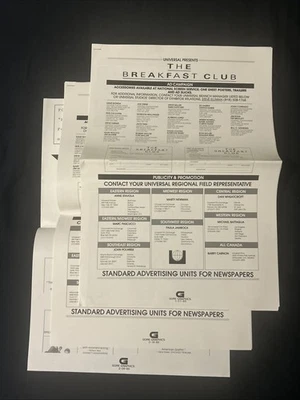 THE BREAKFAST CLUB Original 1985 UNCUT Ad Slicks (13 PAGES) FULL CAMPAIGN - RARE - Image 1 of 4