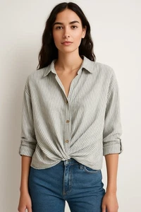 Zara Damen Gestreift Twist Front Button Down Bluse Top Größe M Neu mit Etikett - Bild 1 von 5