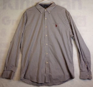 US Polo Shirt Men's Large Gray White Plaid Long Sleeve Button-Up Shirt - Picture 1 of 5