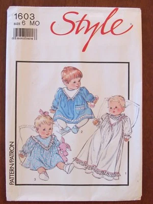 STYLE PATTERN - 1603 BABIES GIRL DRESS FRONT V-YOKE LACE TRIM SIZE 6mths UNCUT  - Image 1 of 2