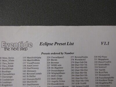 Original Eventide Eclipse Preset List Sheet