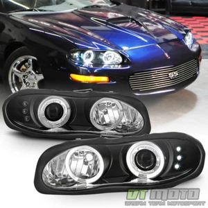 1998 1999 2000 2001 2002 Chevy Camaro Black LED Dual Halo Projector Headlights - Picture 1 of 12