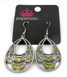 new PAPARAZZI silver tone yellow Teardrop Drop dangle pierced earrings Jewelry - Picture 1 of 3