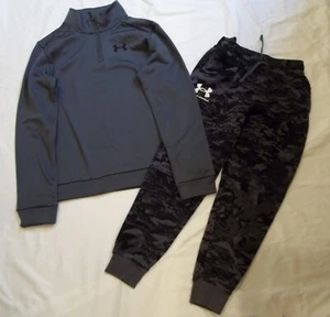 Under Armour 2 Piece Boys Pullover CAMO Joggers YMD YLG Medium Large Black Gray - Picture 1 of 3