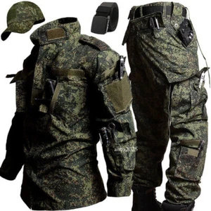 2pc Camo Jacket Military Uniform Hunting Set Outfit Coat Top Pants Security Army - Picture 1 of 31