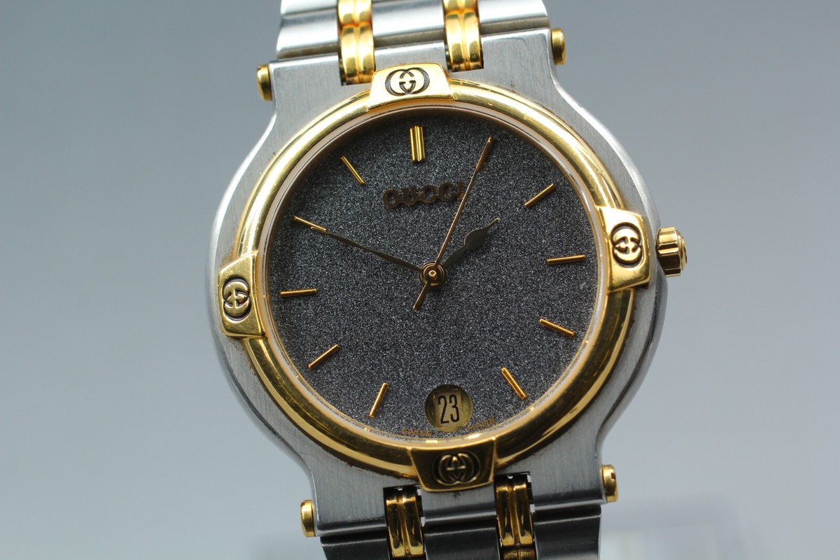 【在庫処分】セール　1万円均一　稼働　GUCCI 9000M ボーイズサイズ GUCCI 9000M Men's Quartz Watch Date Gold Dial Japan Working