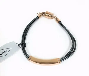 NEW FOSSIL ROSE GOLD PLAQUE,MULTI GRAY LEATHER CORDS CRYSTAL ACCENT BRACELET - Picture 1 of 7