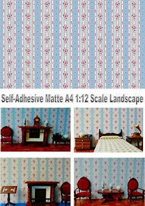 Dolls House Wallpaper Stick-on Self-Adhesive Matte Blue Stripe - Picture 1 of 6