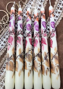 Taper Candle Sticks Autumn Fall Leaves 10" Set Of 2 Smokeless Dripless 7 Hour + - Picture 1 of 4