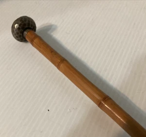 Vintage Bamboo Swagger/Walking Stick w/Hammered Sterling Silver Knob - 35.25" - Picture 1 of 17