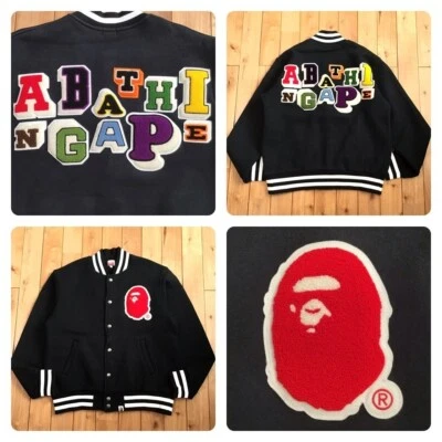 BAPE LOGO sweat varsity jacket a bathing ape NIGO Black Size M - Image 1 of 4