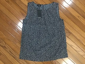 NWT Jones New York Sleeveless BLUE Polka Dot Blouse Top Pleated Neck  Sz M  New - Picture 1 of 5