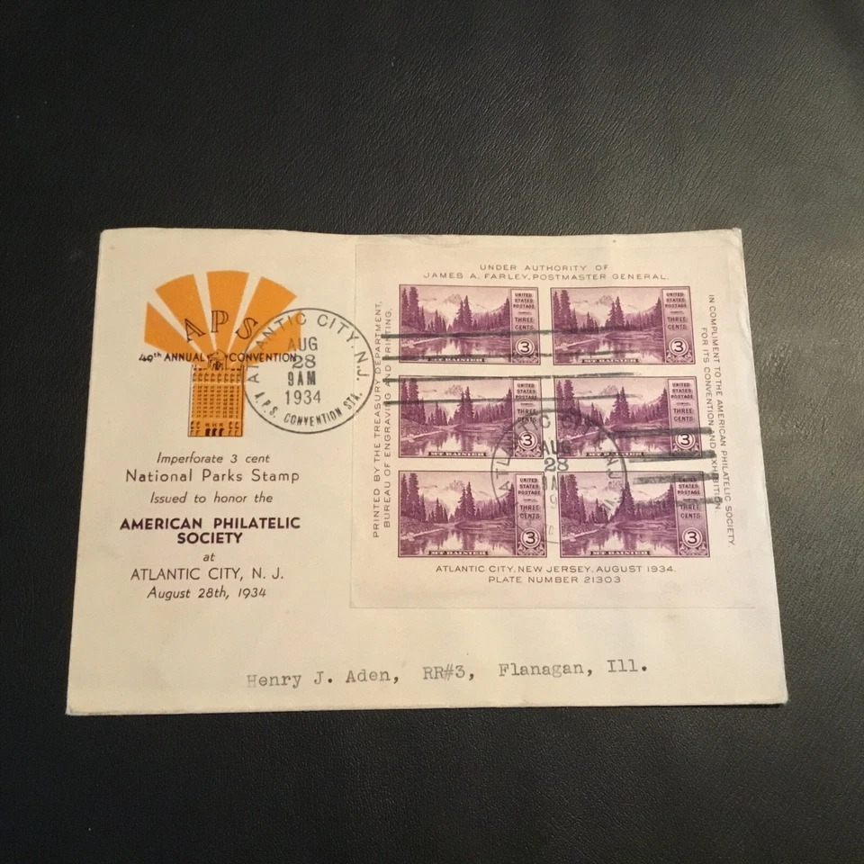 FDC 1934#750 A. P. S 49th ANNUAL CONVENTION CACHET AMERICAN PHILATELIC SOCIETY  - Image 1 of 2