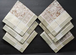 Set of 6 Cloth Napkins Jacquard Olive Green Tan Floral Square Heavy 18.5" NEW - Picture 1 of 5