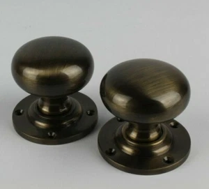 XL92C MUSHROOM MORTICE KNOB ANTIQUE BRASS SET - Picture 1 of 4