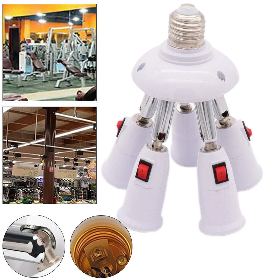 5 in1 E26/E27 Splitter Socket Adapter Extender Standard Bulb W/ Switch Converter - Image 1 of 4