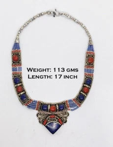 N15a Tibetan Necklace Lapis Lazuli Coral Jewelry bead women ethnic ladies mala - Picture 1 of 3