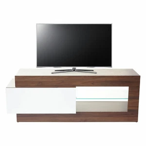 TV-Rack HWC-B51 Lowboard Schrank 3D-Struktur Walnuss-Optik hochglanz 55x150x47cm - Bild 1 von 4