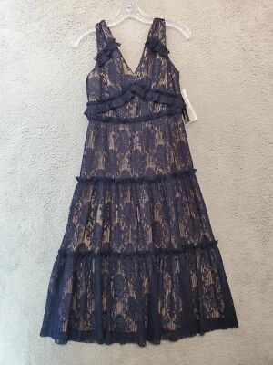 Vestido de cóctel Maggy London azul plisado de encaje en capas sin mangas talla 2P nuevo con etiquetas Foto 1 de 4