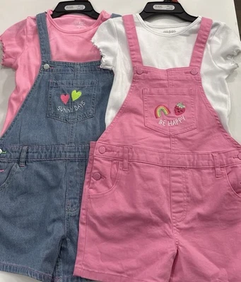 365 Kids Girls 2 Pack Pink and Blue Denim Overalls and T-shirts Size 7-8 - Image 1 of 4
